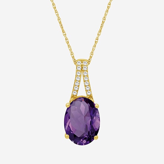 Womens Genuine Gemstone 14K Gold Over Silver Oval Pendant