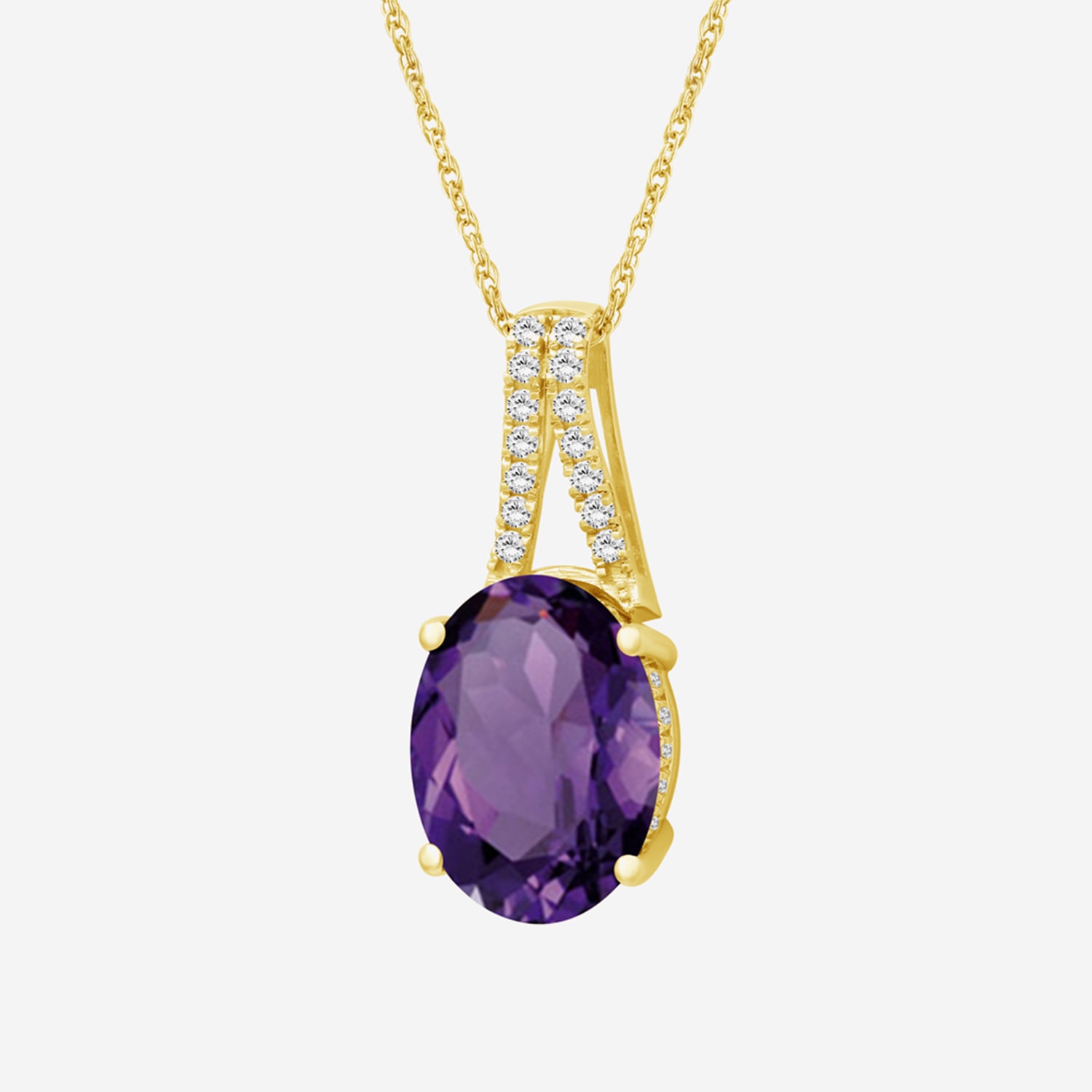 Womens Genuine Purple Amethyst 14K Gold Over Silver Oval Pendant