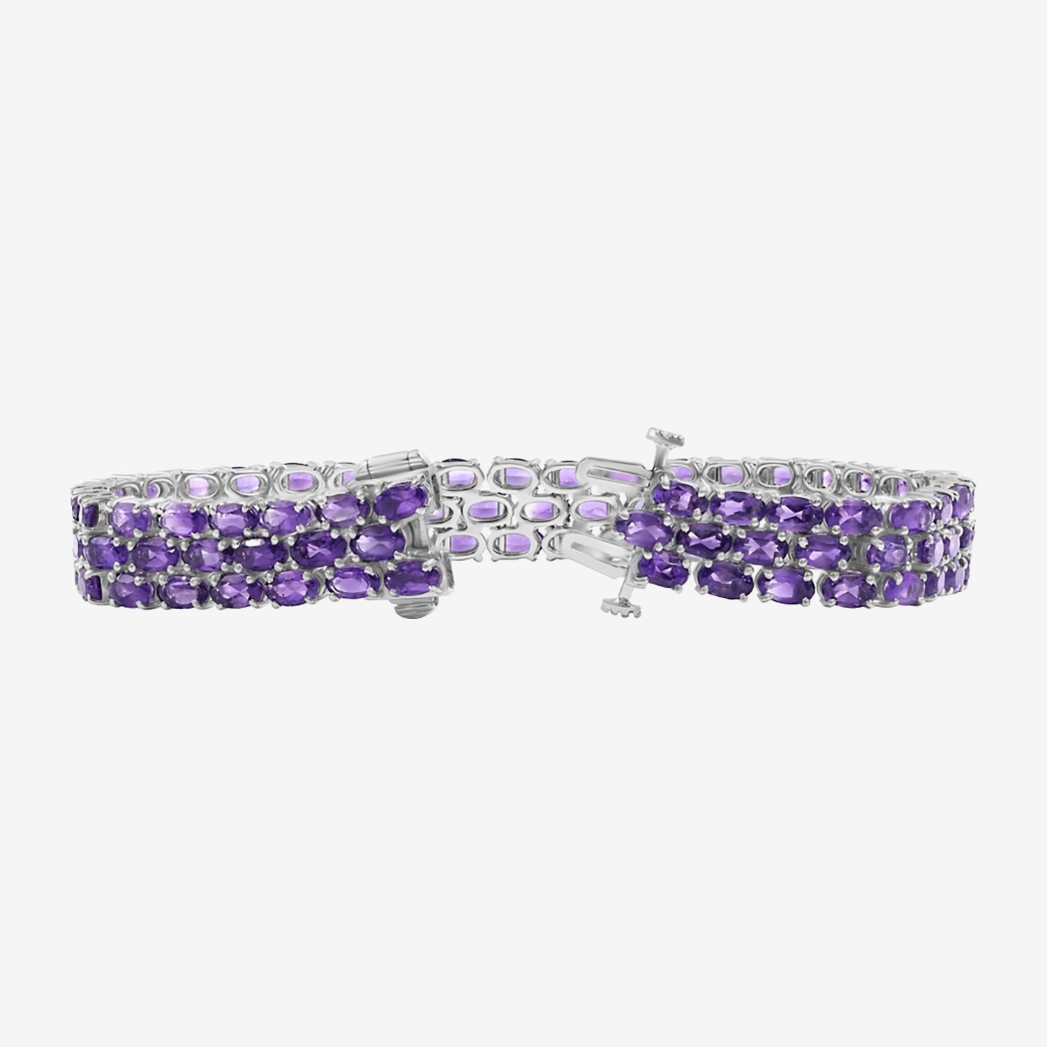 Womens Genuine Purple Amethyst Sterling Silver Tennis Bracelet