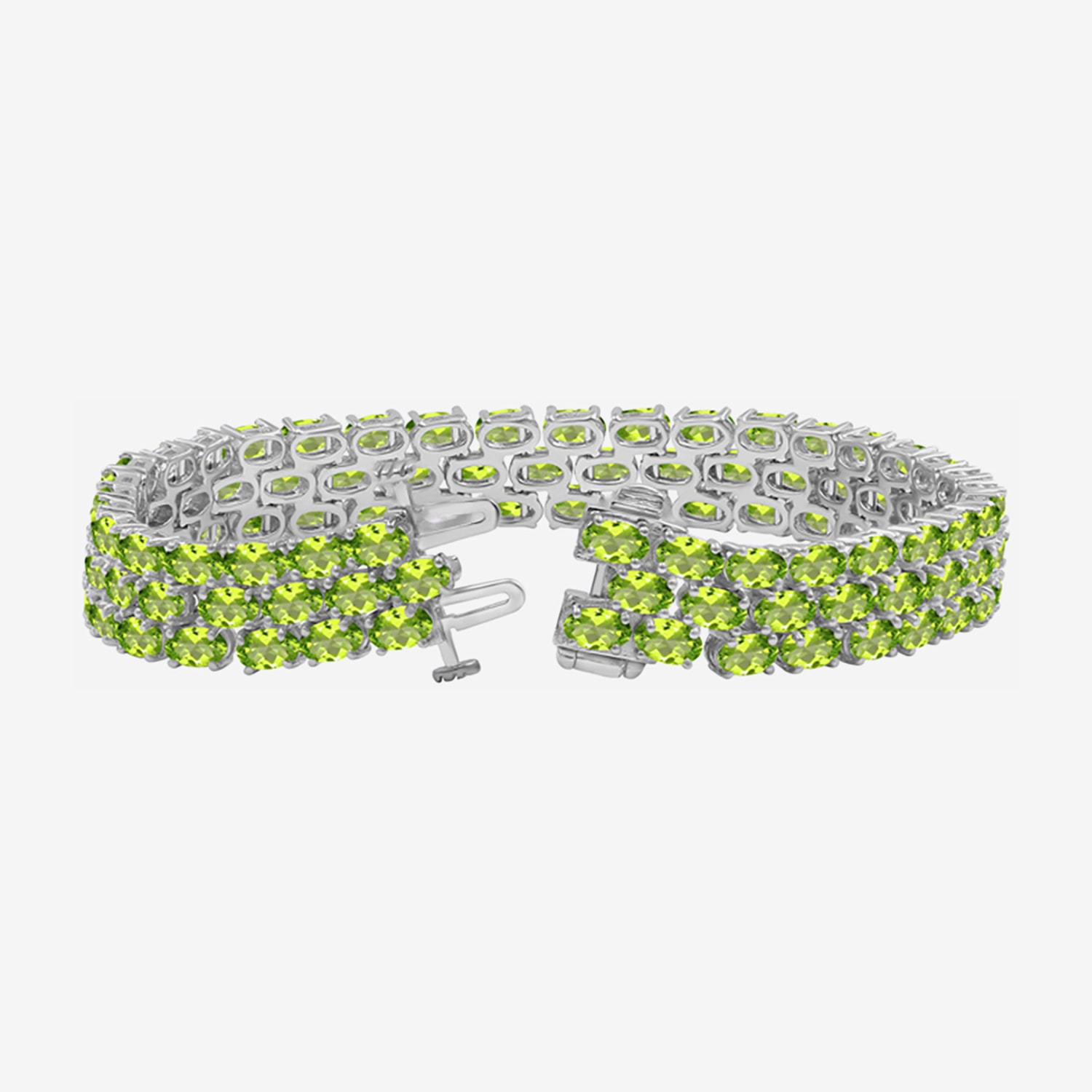 Womens Genuine Green Peridot Sterling Silver Tennis Bracelet