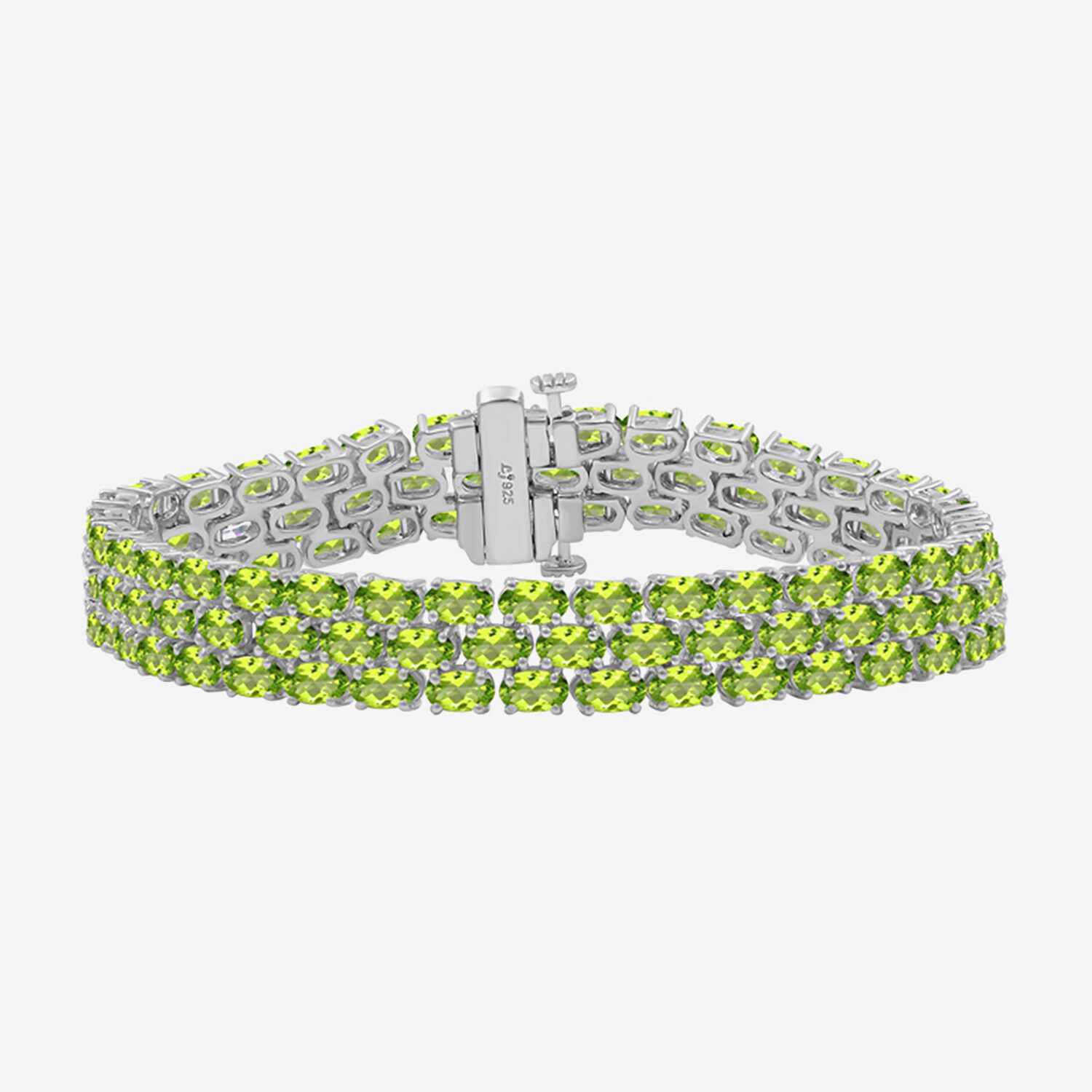 Womens Genuine Green Peridot Sterling Silver Tennis Bracelet