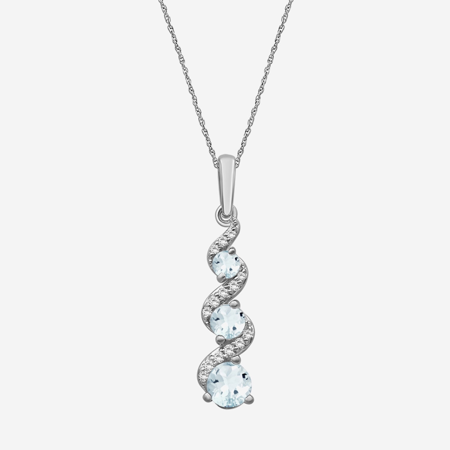 Womens Diamond Accent Genuine Blue Aquamarine 10K Gold Pendant
