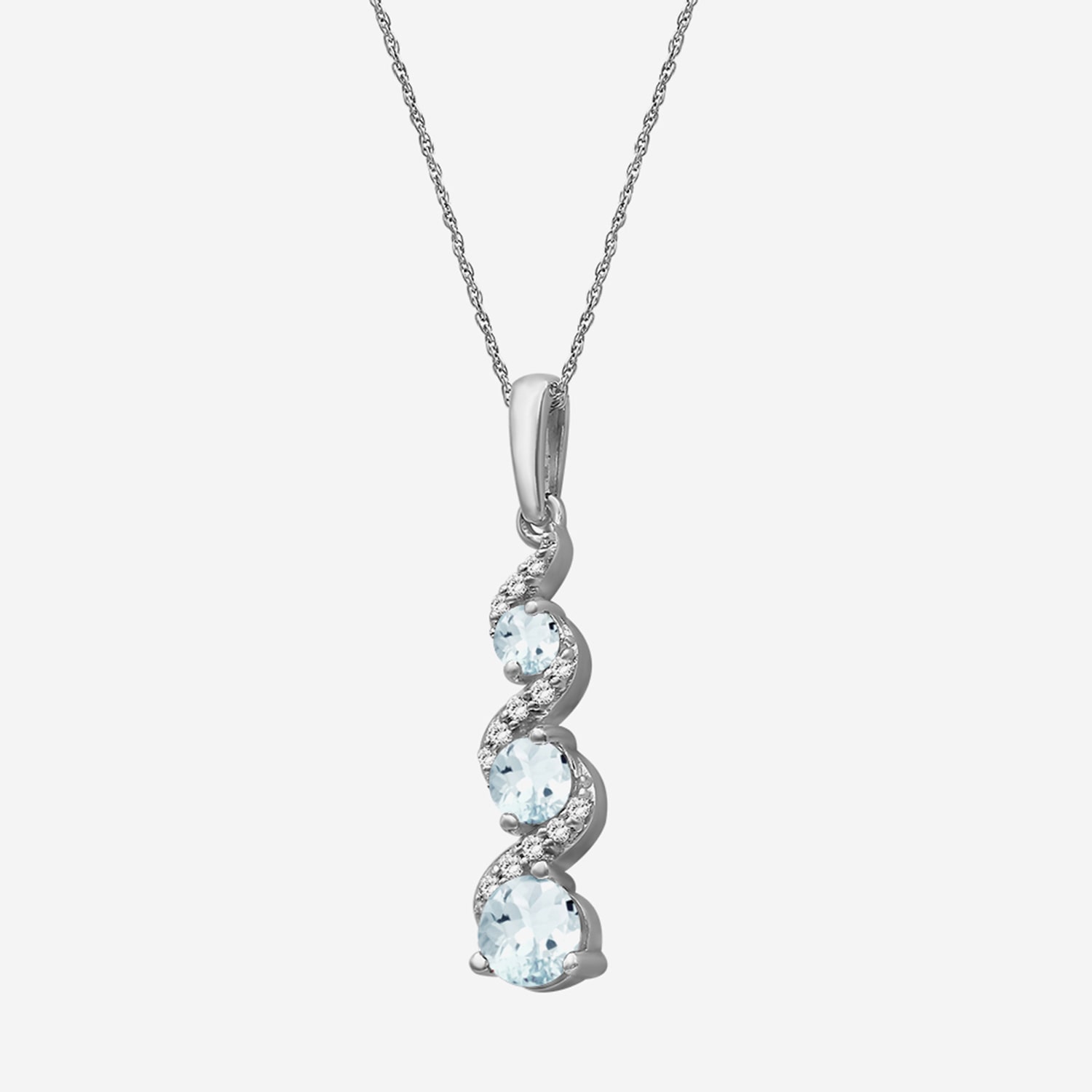 Womens Diamond Accent Genuine Blue Aquamarine 10K Gold Pendant