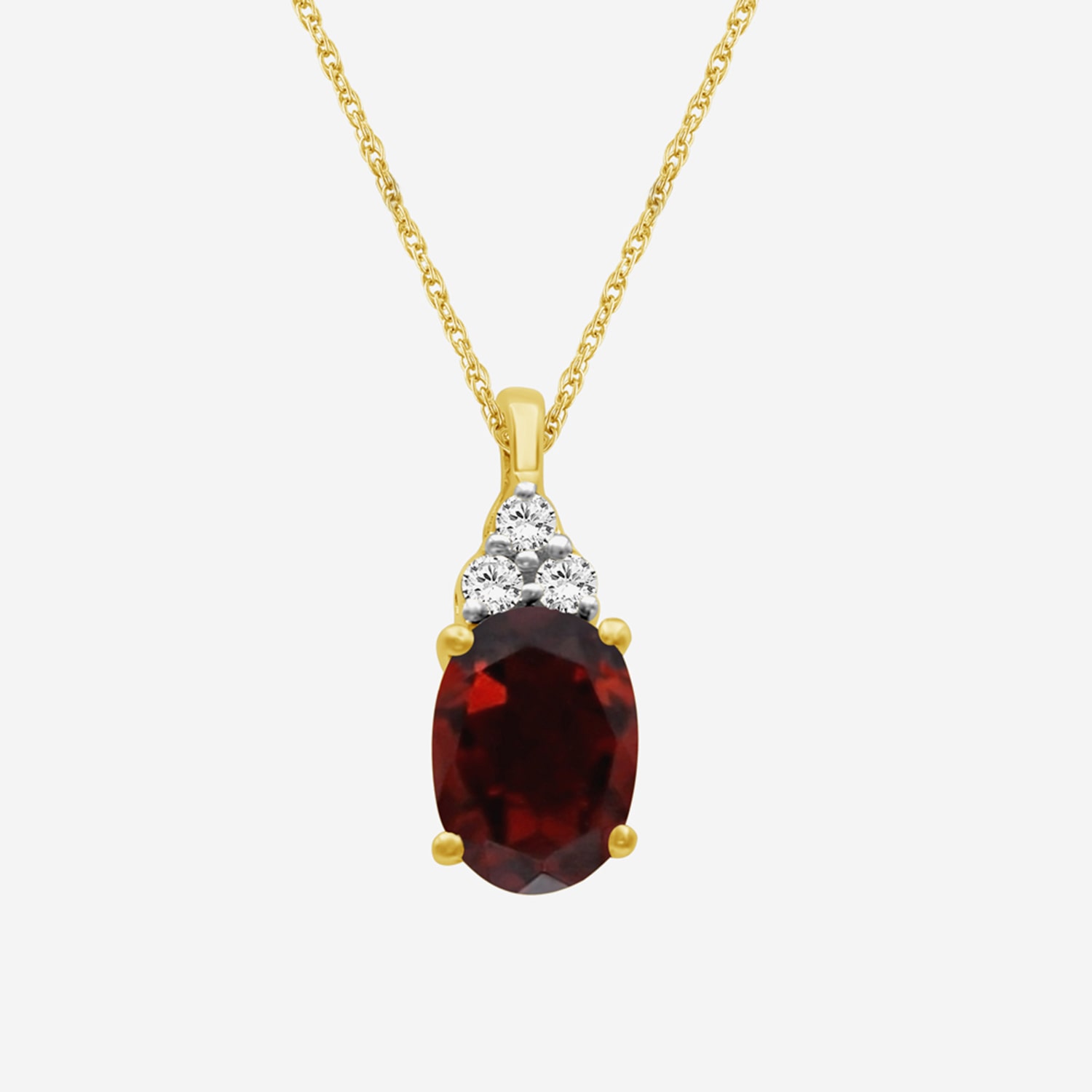 Womens Diamond Accent Genuine Red Garnet 10K Gold Oval Pendant