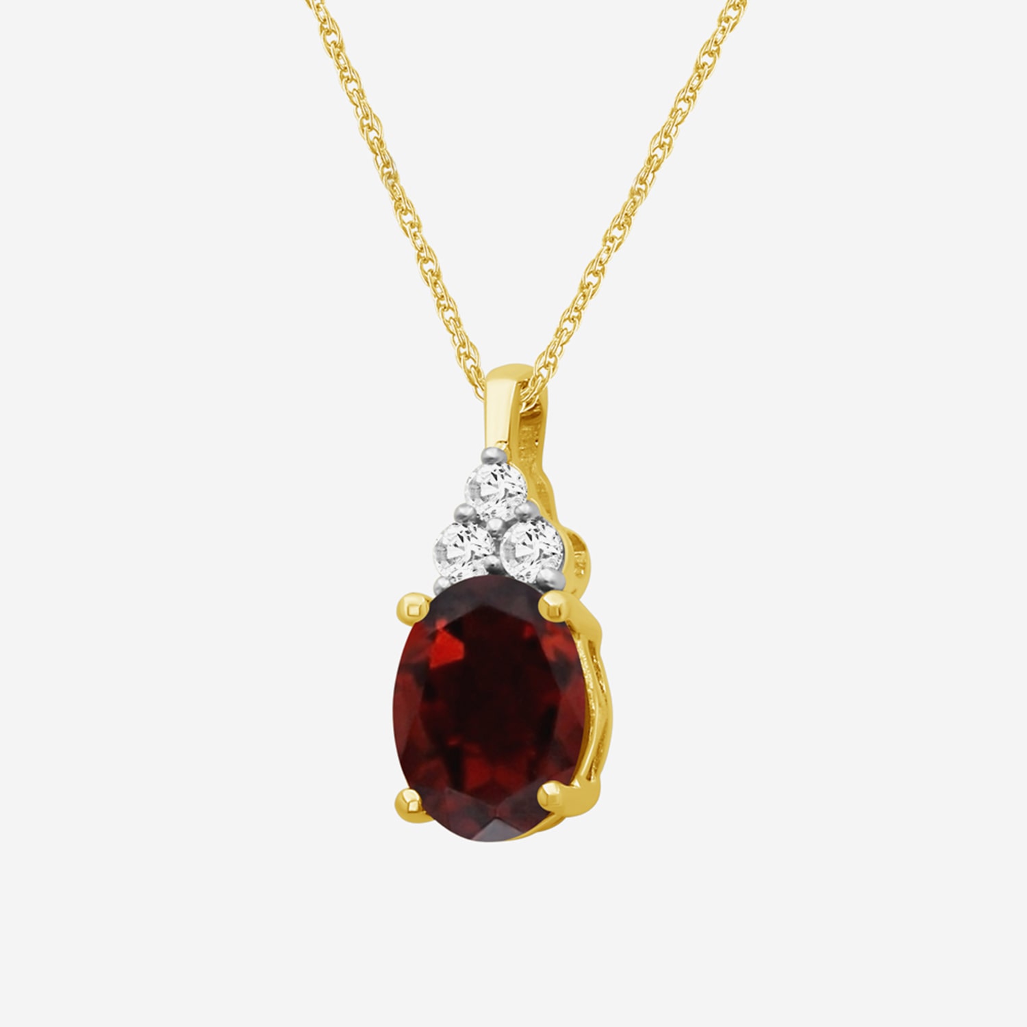 Womens Diamond Accent Genuine Red Garnet 10K Gold Oval Pendant