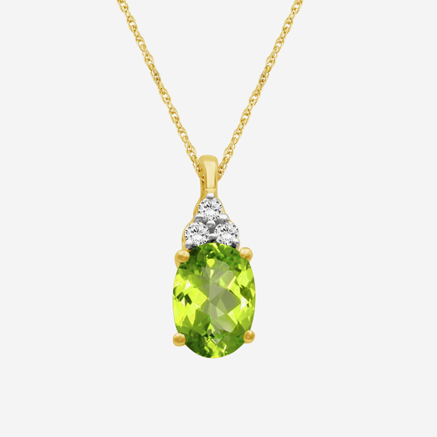 Womens Diamond Accent Genuine Green Peridot 10K Gold Oval Pendant
