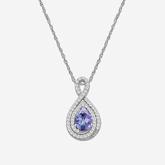 Womens 1/5 CT. Genuine Blue Tanzanite 10K Gold Pear Pendant Necklace