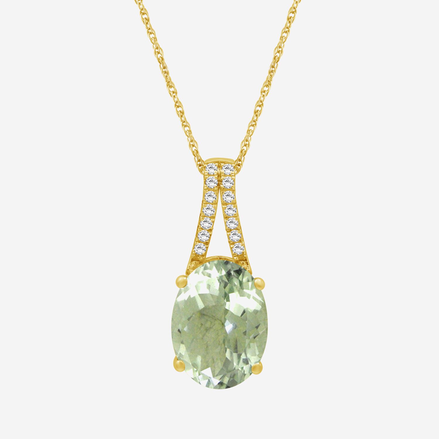 Womens Genuine Green Amethyst 14K Gold Over Silver Oval Pendant