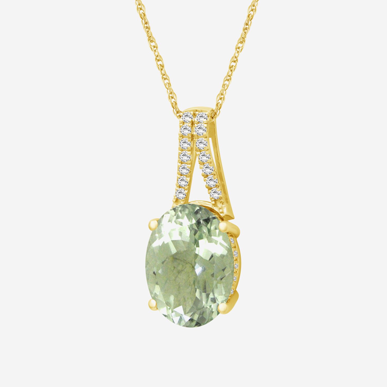 Womens Genuine Green Amethyst 14K Gold Over Silver Oval Pendant