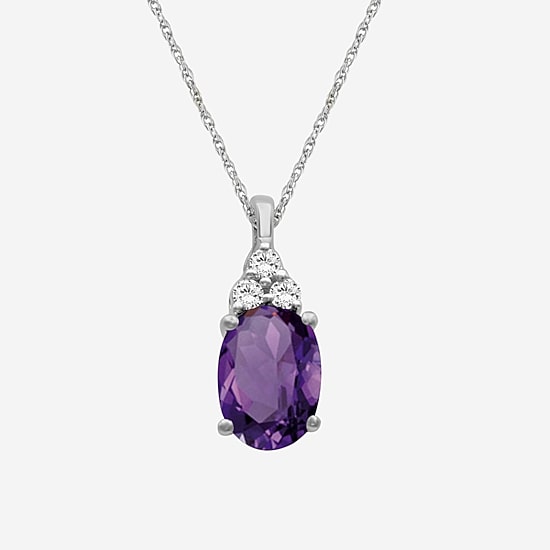 Womens Diamond Accent Genuine Gemstone 10K White Gold Oval Pendant