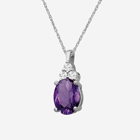 Womens Diamond Accent Genuine Gemstone 10K White Gold Oval Pendant