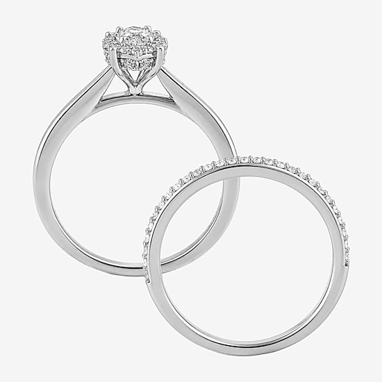 Surrounded by Love (H / I1-I2) Womens 3/4 CT. T.W. Lab Grown White Diamond Sterling Silver Marquise Halo Bridal Set