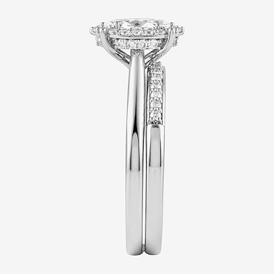 Surrounded by Love (H / I1-I2) Womens 3/4 CT. T.W. Lab Grown White Diamond Sterling Silver Marquise Halo Bridal Set