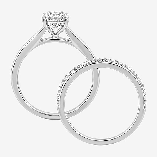 Surrounded by Love (H / I1-I2) Womens 3/4 CT. T.W. Lab Grown White Diamond Sterling Silver Halo Bridal Set