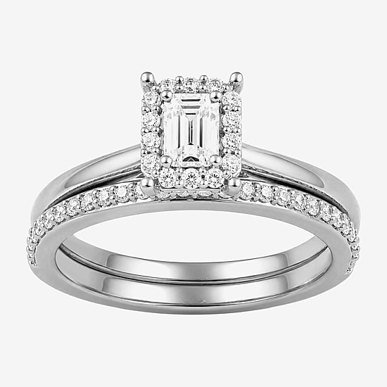 Surrounded by Love (H / I1-I2) Womens 3/4 CT. T.W. Lab Grown White Diamond Sterling Silver Halo Bridal Set