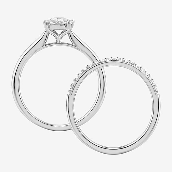 Surrounded by Love (H / I1-I2) Womens 1/2 CT. T.W. Lab Grown White Diamond Sterling Silver Halo Bridal Set