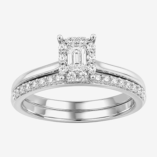 Surrounded by Love (H / I1-I2) Womens 1/2 CT. T.W. Lab Grown White Diamond Sterling Silver Halo Bridal Set