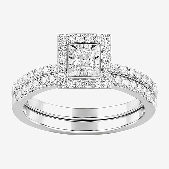 Surrounded by Love (H / I1-I2) Womens 5/8 CT. T.W. Lab Grown White Diamond Sterling Silver Side Stone Bridal Set