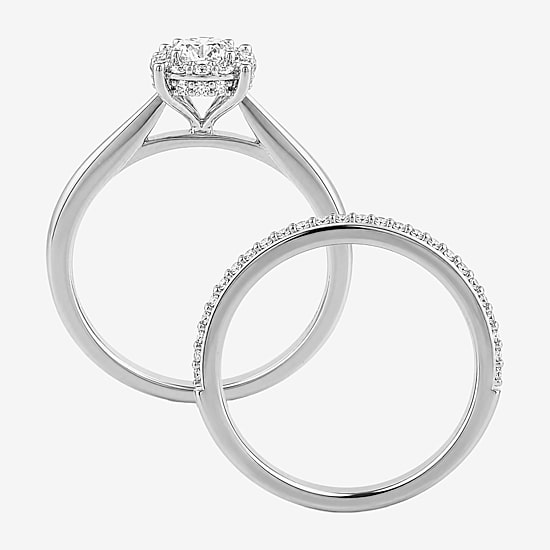 Surrounded by Love (H / I1-I2) Womens 3/4 CT. T.W. Lab Grown White Diamond Sterling Silver Round Side Stone Halo Bridal Set