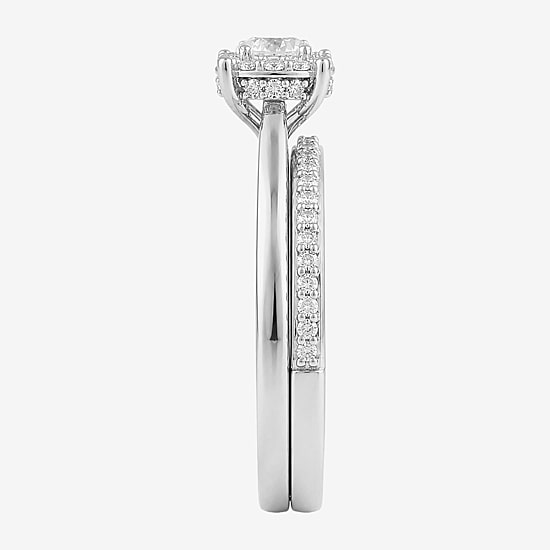 Surrounded by Love (H / I1-I2) Womens 3/4 CT. T.W. Lab Grown White Diamond Sterling Silver Round Side Stone Halo Bridal Set