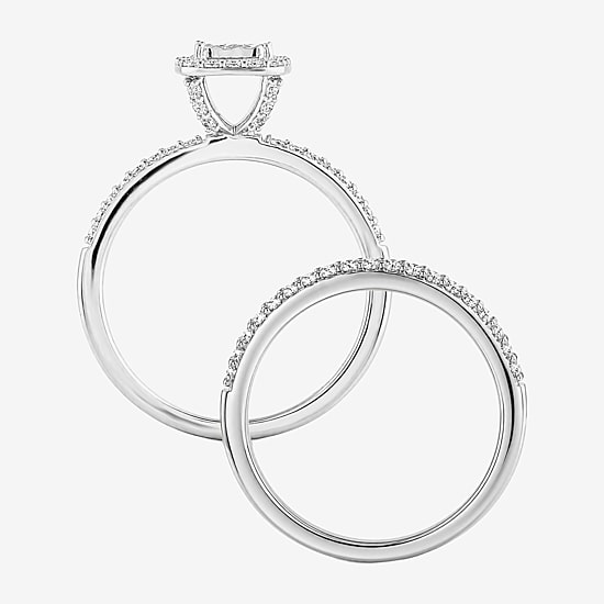 Surrounded by Love (H - I1-I2) Womens 5/8 CT. T.W. Lab Grown White Diamond Sterling Silver Cushion Side Stone Bridal Set