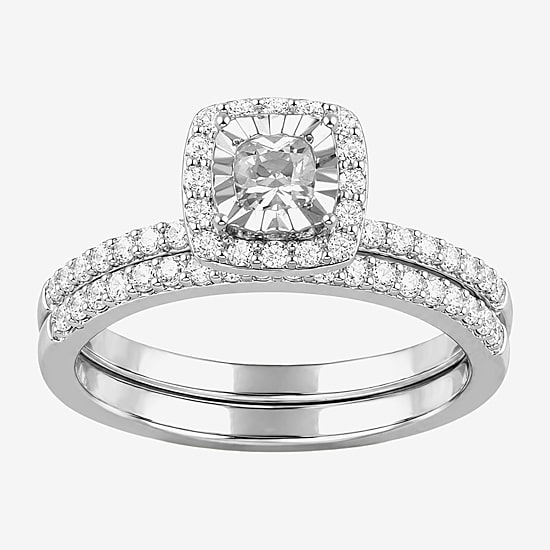 Surrounded by Love (H - I1-I2) Womens 5/8 CT. T.W. Lab Grown White Diamond Sterling Silver Cushion Side Stone Bridal Set