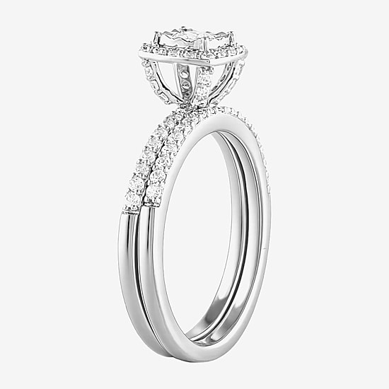 Surrounded by Love (H - I1-I2) Womens 5/8 CT. T.W. Lab Grown White Diamond Sterling Silver Cushion Side Stone Bridal Set
