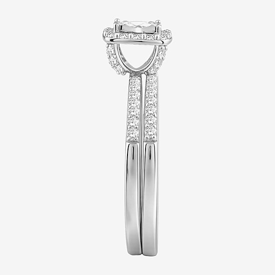 Surrounded by Love (H - I1-I2) Womens 5/8 CT. T.W. Lab Grown White Diamond Sterling Silver Cushion Side Stone Bridal Set