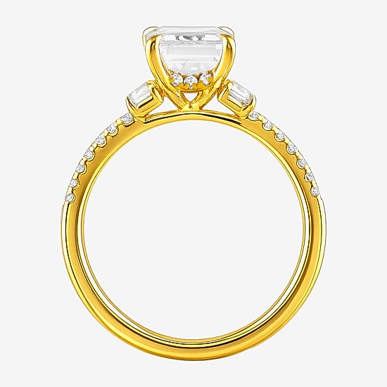 (F / Si2) Womens 2 1/3 CT. T.W. Lab Grown White Diamond 10K Gold Side Stone 3-Stone Engagement Ring