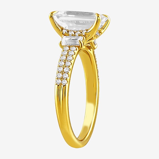 (F / Si2) Womens 2 1/3 CT. T.W. Lab Grown White Diamond 10K Gold Side Stone 3-Stone Engagement Ring