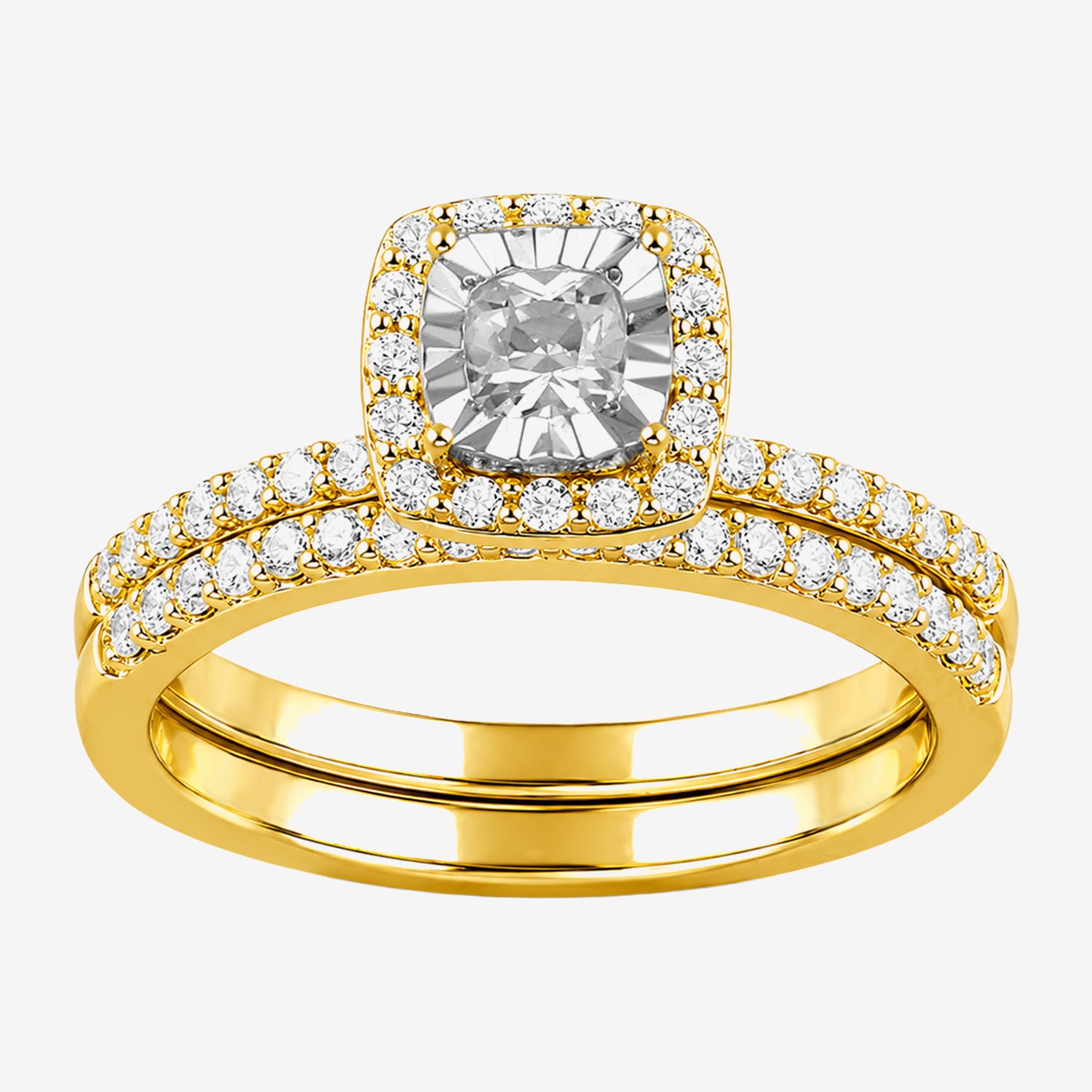 (H - I1-I2) Womens 5/8 CT. T.W. Lab Grown White Diamond Sterling Silver Cushion Side Stone Ring Set
