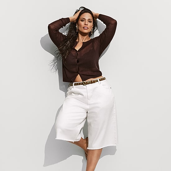 Ashley Graham Womens Plus Crew Neck Long Sleeve Cardigan