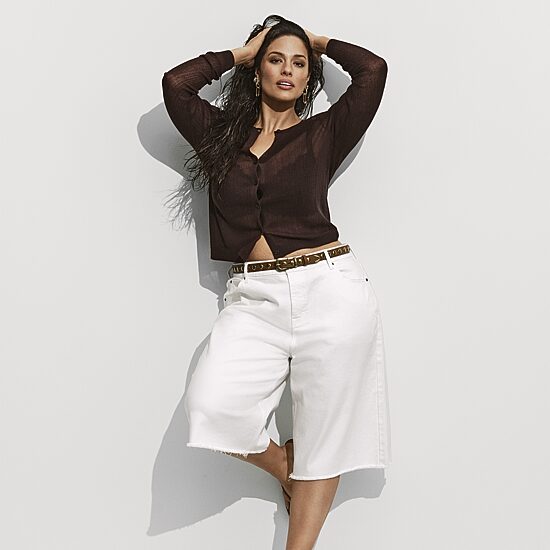 Ashley Graham Sheer Cardigan and Baggy Short