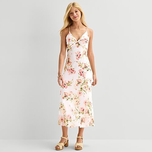Emerald Sundae Womens Juniors Sleeveless Slip Dress In White