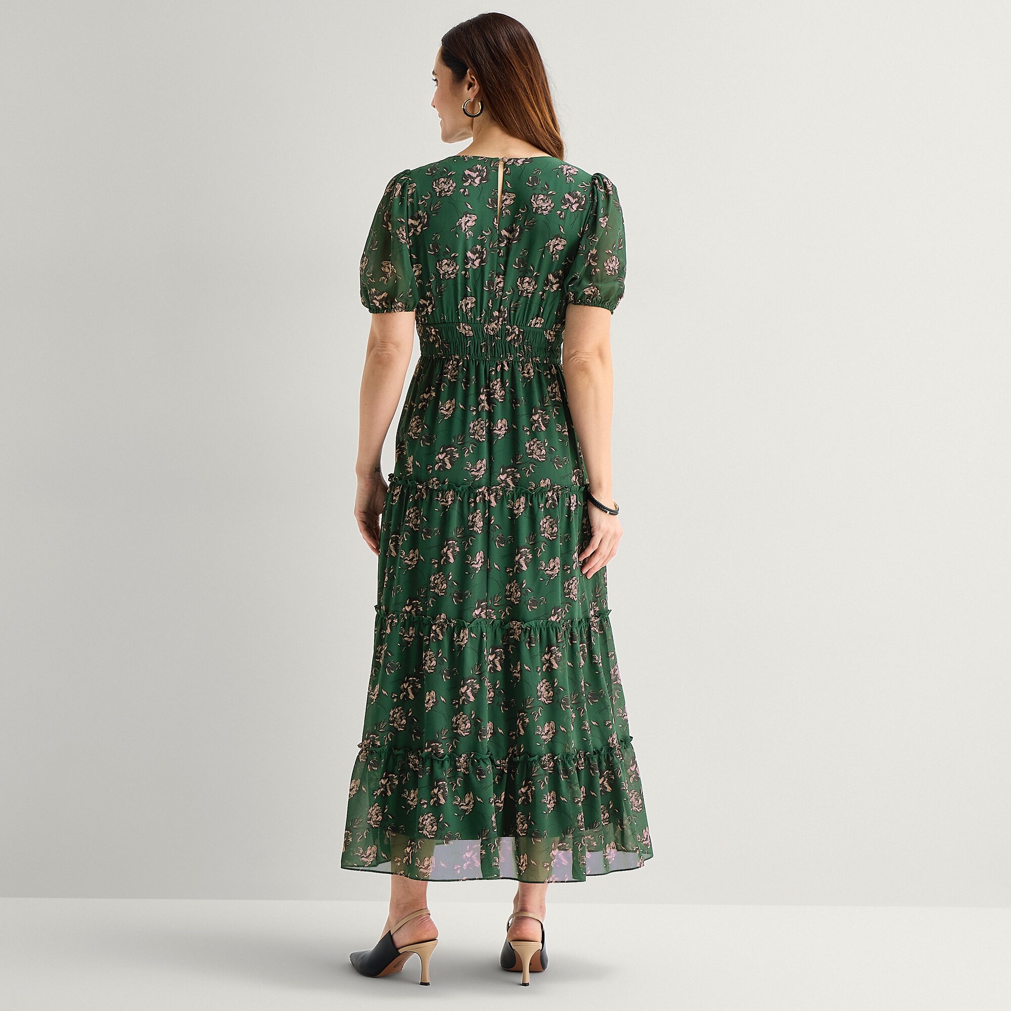 Melonie T Womens V Neck Short Sleeve Balloon Maxi Dress