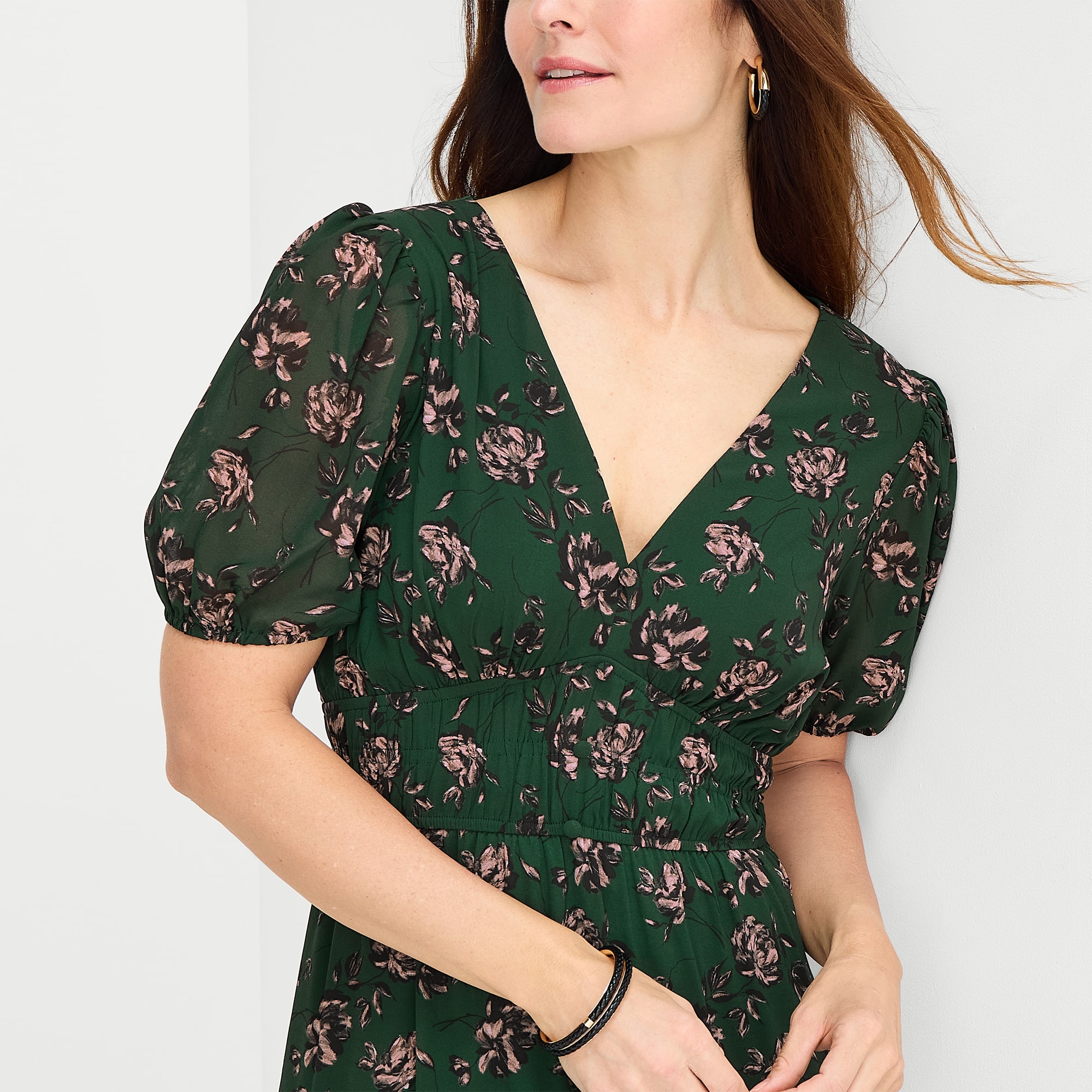 Melonie T Womens V Neck Short Sleeve Balloon Maxi Dress