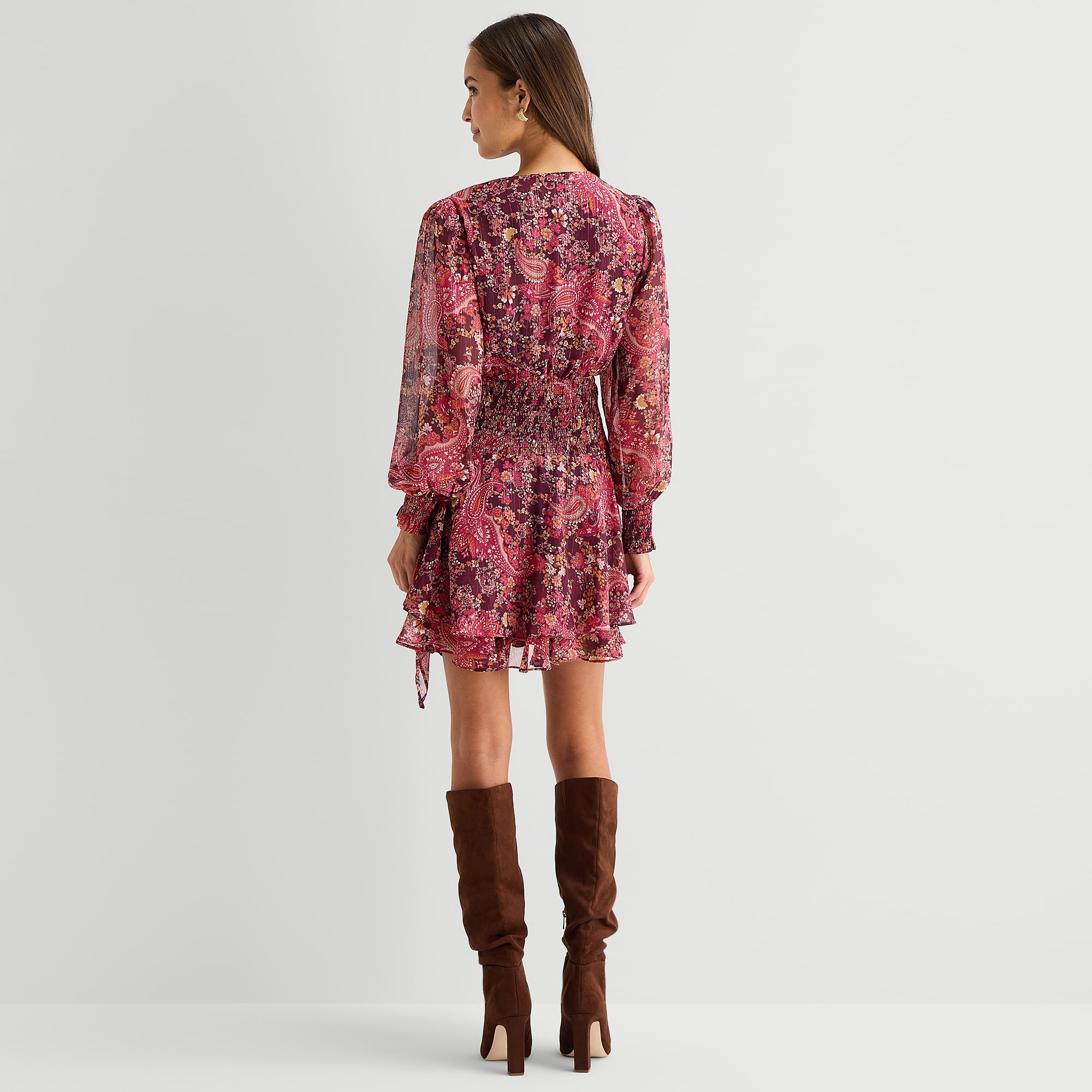 Melonie T Womens V Neck Long Sleeve Cuffed Chiffon Floral Fit + Flare Dress