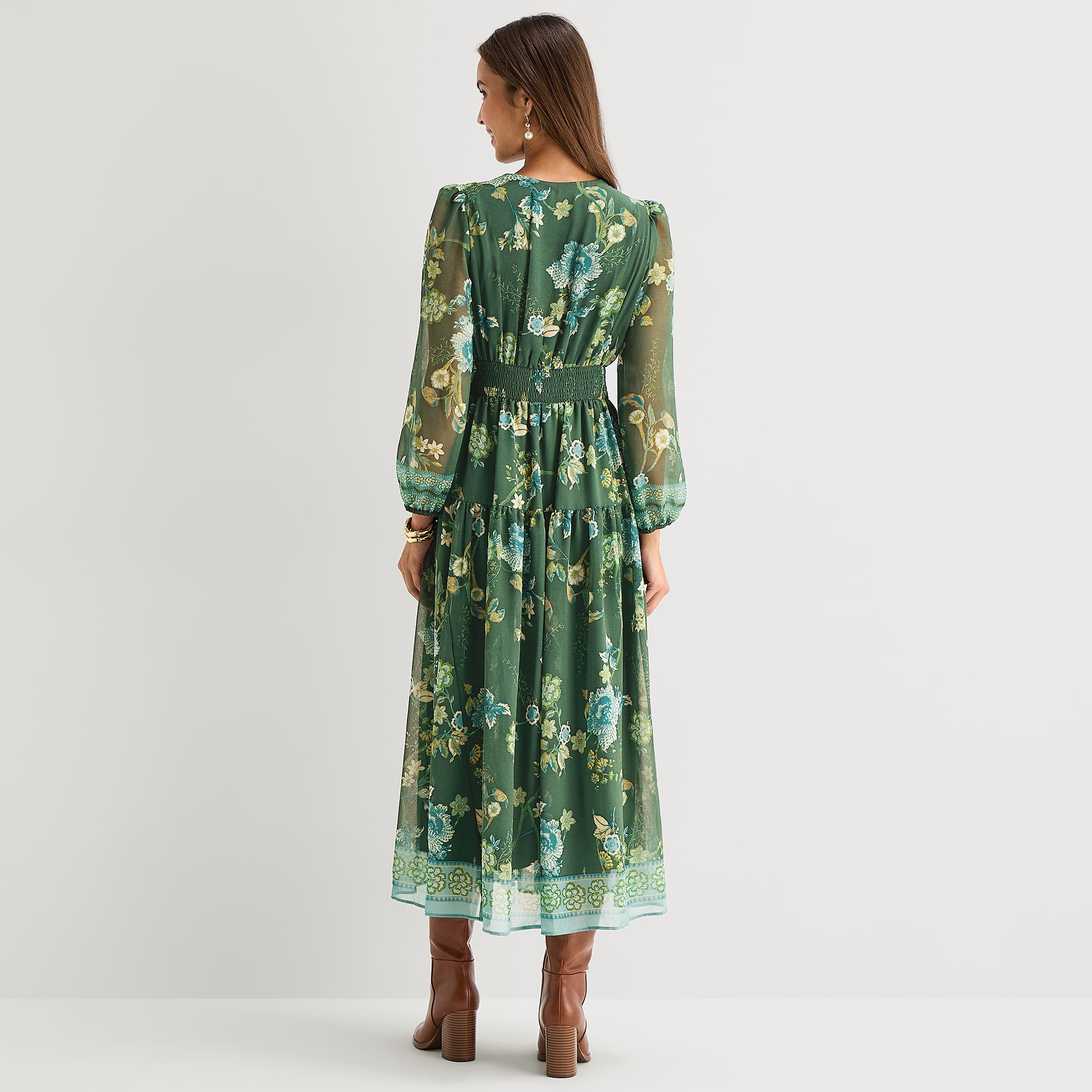Melonie T Womens Midi V Neck Long Sleeve Balloon Maxi Dress
