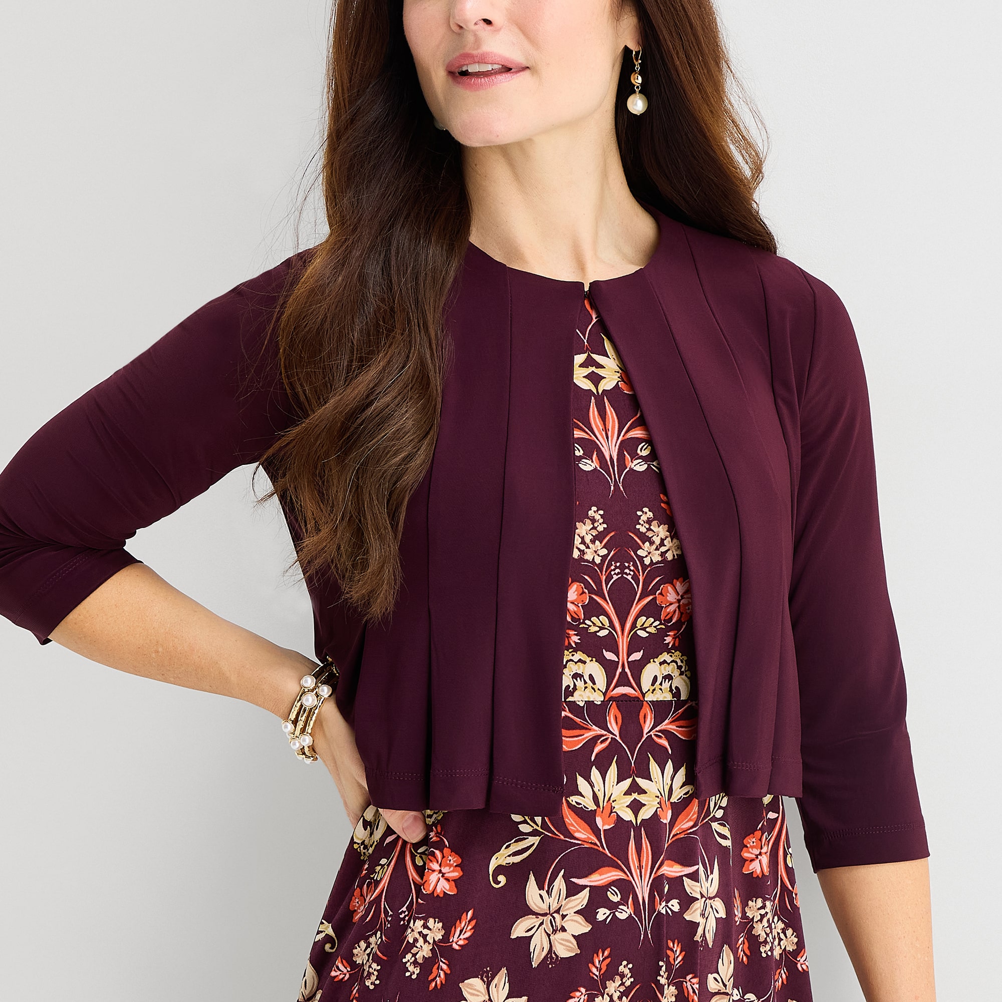 Danny & Nicole Womens Midi Floral Jacket Dress