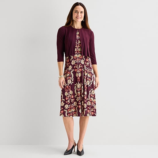 Danny & Nicole Womens Midi Floral Jacket Dress