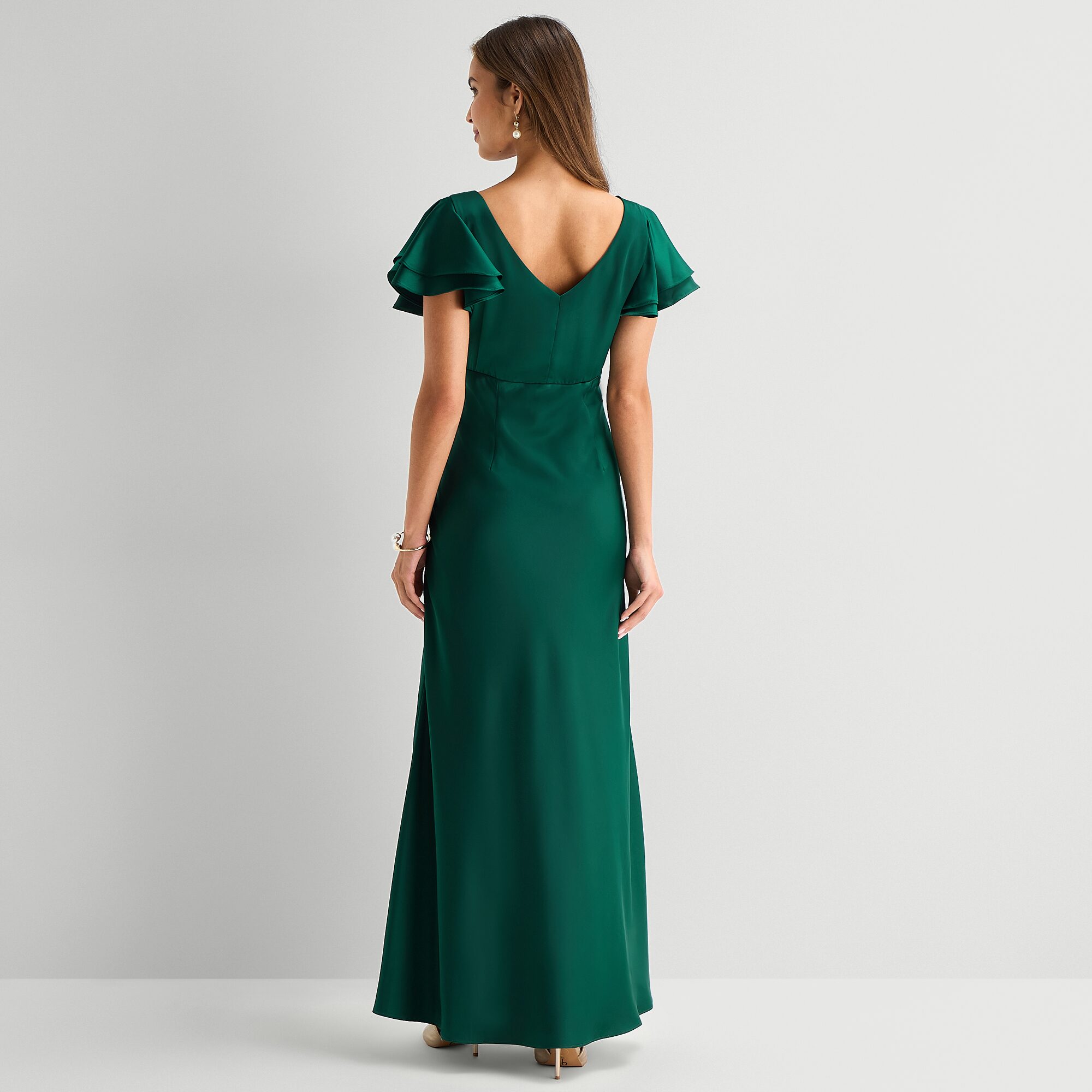 Melonie T Womens V Neck Short Sleeve Flutter Evening Gown