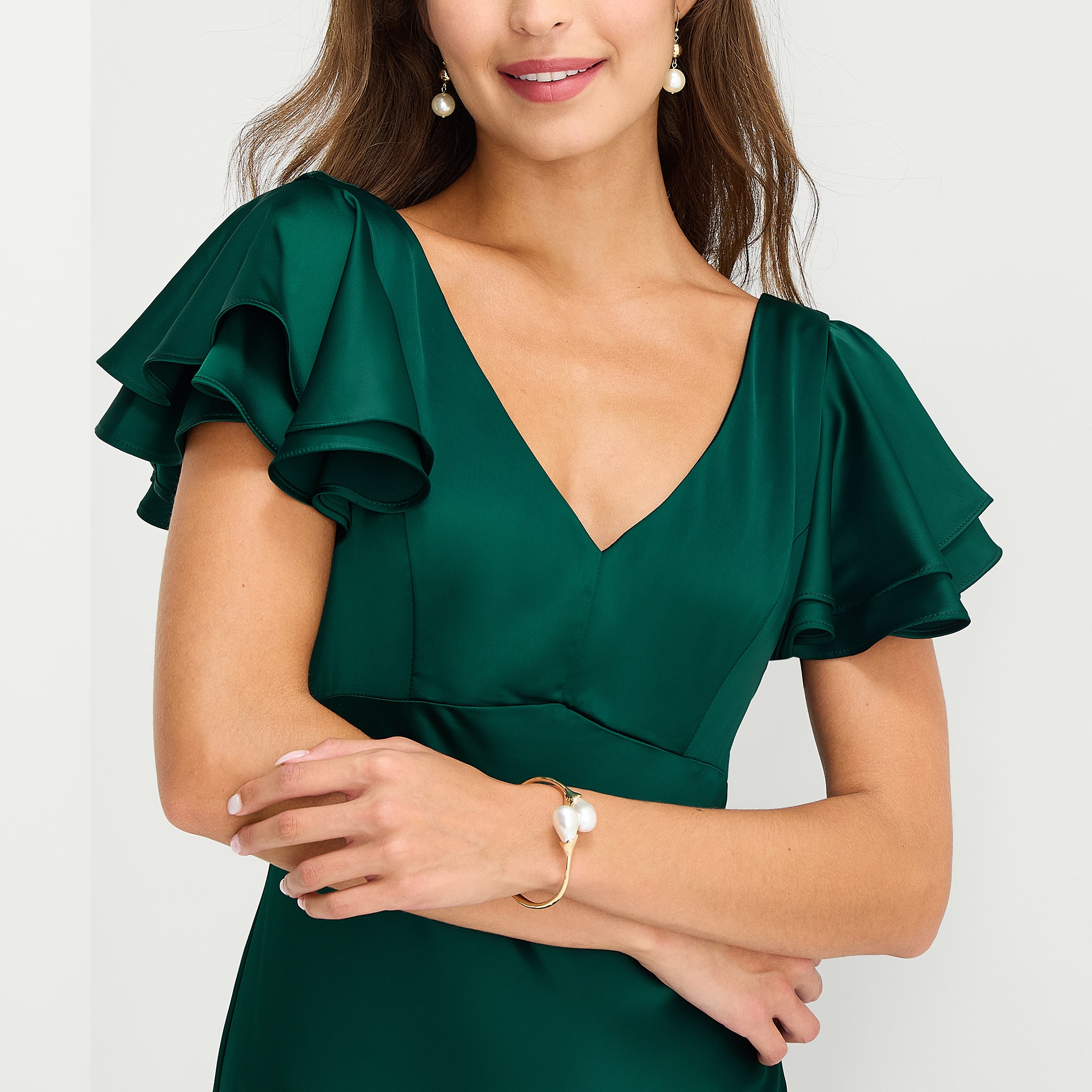 Melonie T Womens V Neck Short Sleeve Flutter Evening Gown