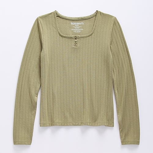 Thereabouts Little & Big Kid Girls Square Neck Long Sleeve T-shirt In Green