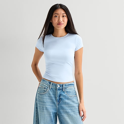 Arizona So Smooth Womens Juniors Round Neck Short Sleeve T-Shirt, Xx-large, Blue