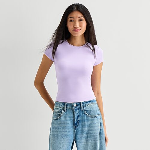 Arizona So Smooth Womens Juniors Round Neck Short Sleeve T-Shirt, Xx-large, Purple
