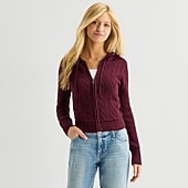 Arizona Womens Juniors Hooded Long Sleeve Zipper Cardigan