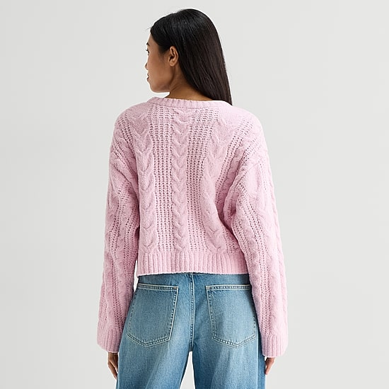 Arizona Juniors Womens Crew Neck Long Sleeve Pullover Sweater
