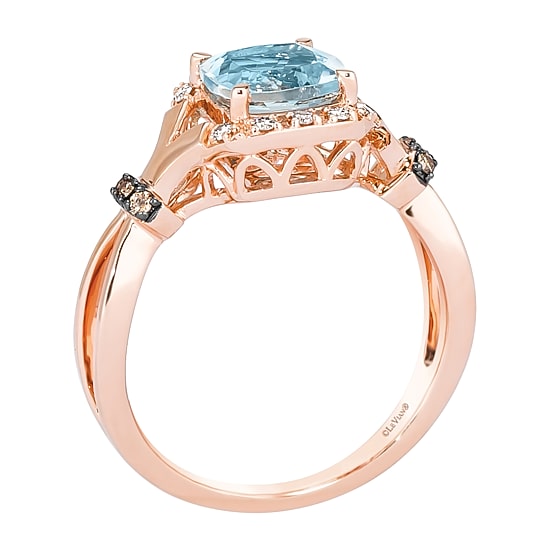 Le Vian® Grand Sample Sale™ Ring featuring 1 1/5 CT. Sea Blue Aquamarine® 1/15 CT. Nude Diamonds™  1/20 CT. Chocolate Diamonds® set in 14K Strawberry Gold®