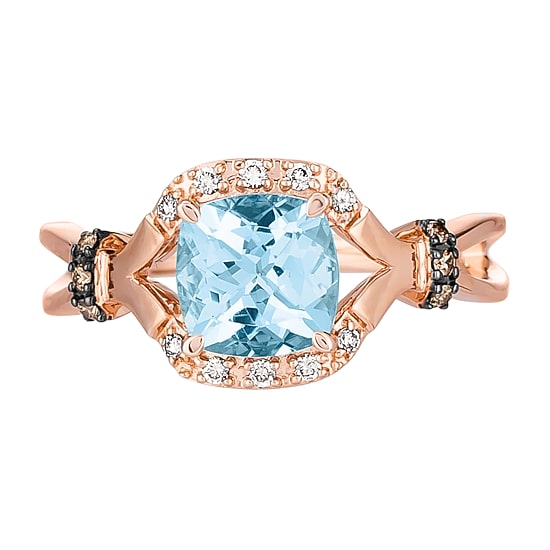 Le Vian® Grand Sample Sale™ Ring featuring 1 1/5 CT. Sea Blue Aquamarine® 1/15 CT. Nude Diamonds™  1/20 CT. Chocolate Diamonds® set in 14K Strawberry Gold®