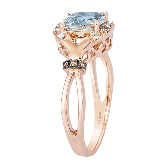 Le Vian® Grand Sample Sale™ Ring featuring 1 1/5 CT. Sea Blue Aquamarine® 1/15 CT. Nude Diamonds™  1/20 CT. Chocolate Diamonds® set in 14K Strawberry Gold®